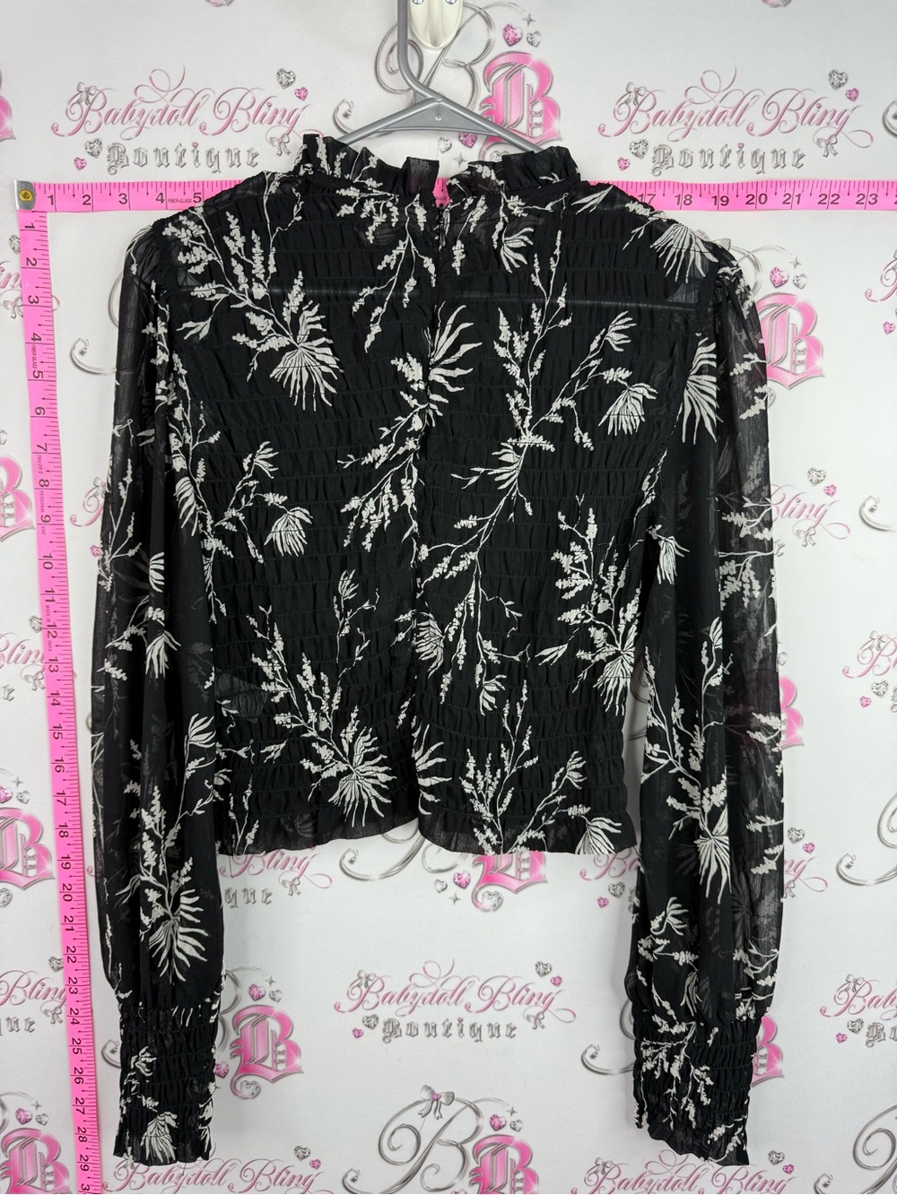 Dynamite blouse shirt smocked Black Floral Smocked Long-Sleeve Blouse - Picture 2 of 10